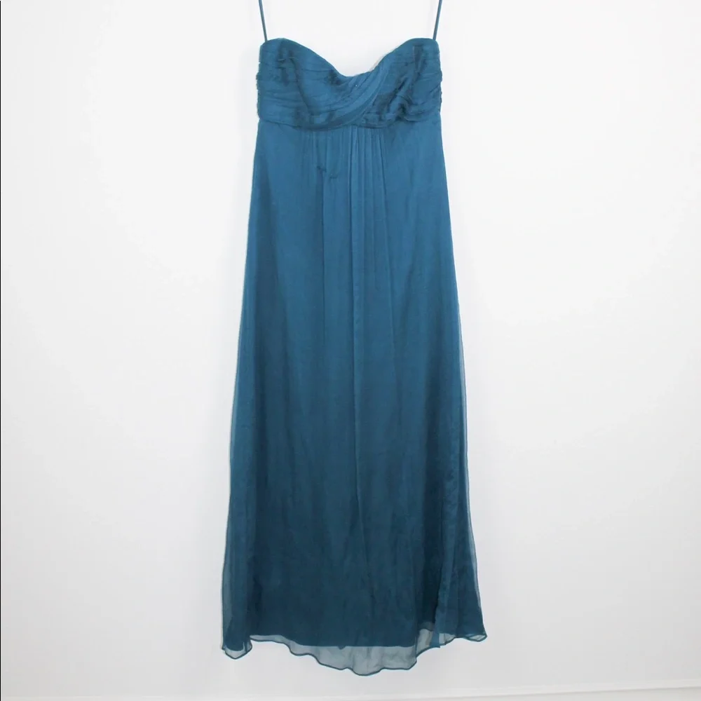 Amsale 100% Silk Teal Strapless Maxi Dress Size 4 - Picture 2 of 9